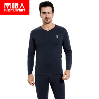 

Antarctic Nanjiren foundation skin care V-neck cotton wool thermal underwear men&women cotton autumn clothing long pants set dark gray