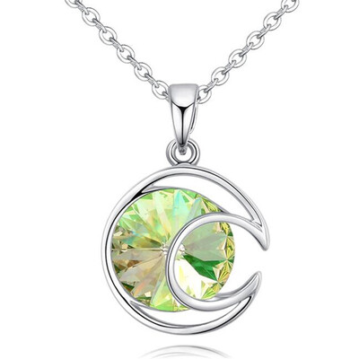 

Moon Pendant Necklace For Women Fashion Jewelry Austrian Crystal White Gold Color Necklace Friendship Party Gift 26490