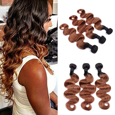 

Brazilian Body Wave Ombre Hair 4 Bundles 100% Human Hair Weave 1B/30 Color 2 Tone Virgin Hair Weave Can Be Curly and Dyed
