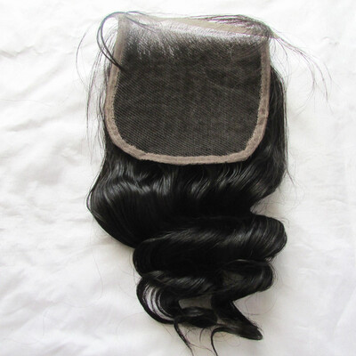 

QDKZJ Lace Closure Bleached Knots Brazilian Loose Wave CurlLace Closure Side Middle 3 Part Human Hair Closure With Baby Hair 4X