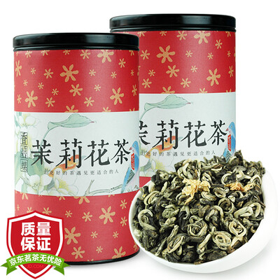 

Lao Miao home jasmine tea Jasmine fragrant Biluo herbal tea two cans a total of 400 grams to send gift bags