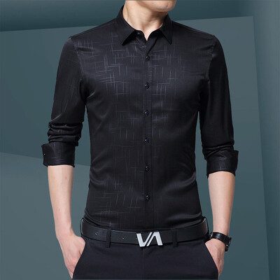 

2017 new men's long-sleeved shirt autumn self-cultivation men's solid color leisure wild anti-wrinkle shirt as gift for men
