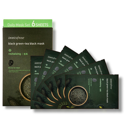 

Innisfree Dark Green Tea Facial Mask Premium Black Sheet Revitalizing 23ml 6 pcs