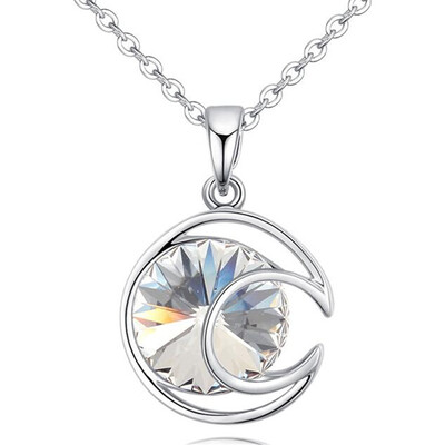 

Moon Pendant Necklace For Women Fashion Jewelry Austrian Crystal White Gold Color Necklace Friendship Party Gift 26490