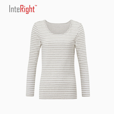 

INTERIGHT Women Big Round Collar Shirt Gray Stripe M