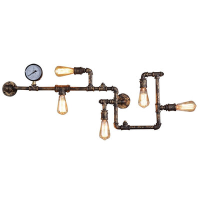 

BOKT 5 Lights Vintage Metal Water Pipe Wall Sconces Промышленный светильник Edison Bar с античной бронзовой отделкой