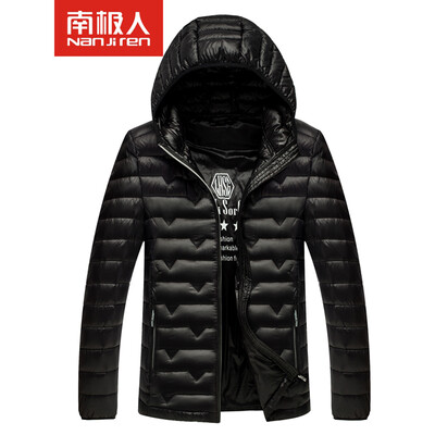 

Антарктических мужчин с капюшоном куртки вниз Корейский моды повязка 90 теплая белая утка вниз куртка 1901 Navy 2XL