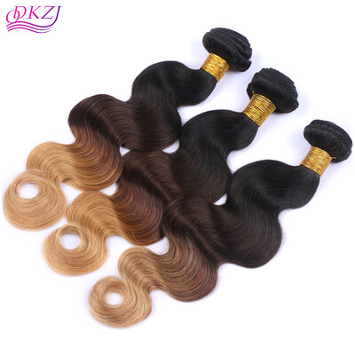

QDKZJ Seven Hair Body Wave Ombre Brazilian Human Non Remy Hair #1B /4 /27 Honey Blonde Color Ombre Hair Extensions 1 Pie