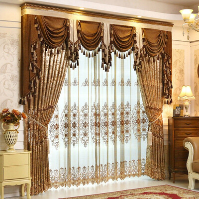 

1pc no Tulle and Valance(SIZE:W100CMXL200CM) European Gloden Royal Luxury Curtains for Bedroom Window Curtains for Living Room Ele