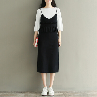

City plus CITYPLUS 2017 autumn&winter new women&39s art two-piece long section harness knitted dress seven sleeves CWQZ178564 black uniform