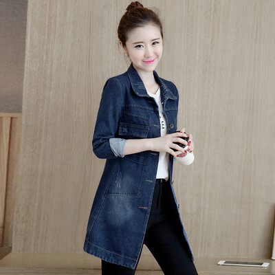 

Fort Sheng 2017 new women&39s fall in the long section of Slim cowboy jacket female Korean version of the thin denim clothing windbreaker zx1782511 dark blue S