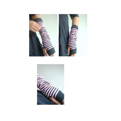 

Winter ladies wristband stripes without fingers long gloves cute exposed arm warmers