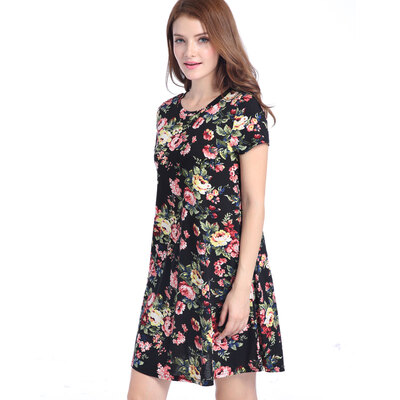 

2017 Women Dress Short Sleeve Flora Print Mini Skirt
