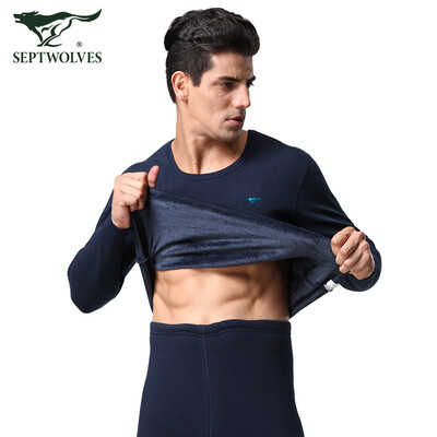 

Seven wolves thermal underwear mens warm suit plus velvet thick autumn clothing long pants mens winter underwear 98121 black L