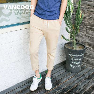 

2017 new spring and autumn new tide brand linen casual pants men's nine pants as gift for men