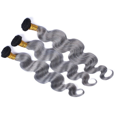 

Raw unprocessed human hair 3bundles colour T1b/gray Brazilian body wave virgin human hair extension