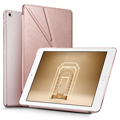 

ESCASE Apple 2017 new iPad7 case shell 97-inch tablet ipad leather case multi-function deformation button sleep drop silicone case rose gold