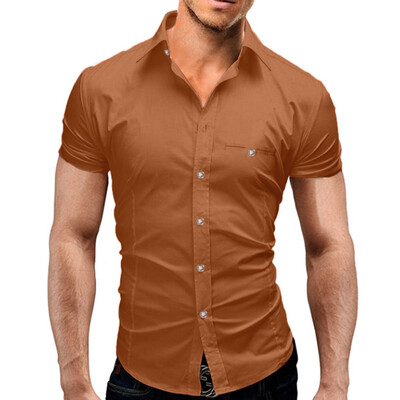 

Men Shirt Luxury Brand 2017 Male Short Sleeve Hawaiian Shirts Casual Metal Buckle Hit Color Slim Fit Black Mens Dress Shirts