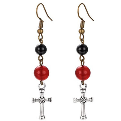 

Yoursfs Cross Earring black onyx&red agate vintage drop earrings hooks stylish