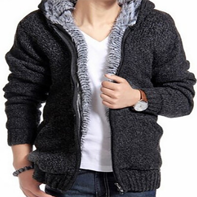

2017 autumn new men plus cashmere thick sweater youth hooded leisure knitted cardigan tide men coat