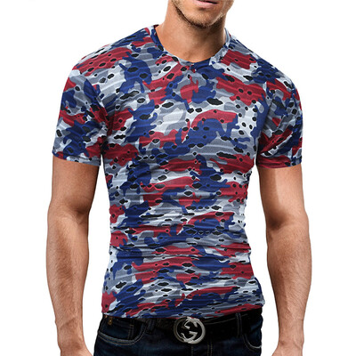 

Male 2017 Brand Short Sleeve Camouflage Hole T Shirt V-Neck Slim Men T-Shirt Tops Fashion Mens Tee Shirt T Shirts 2XL