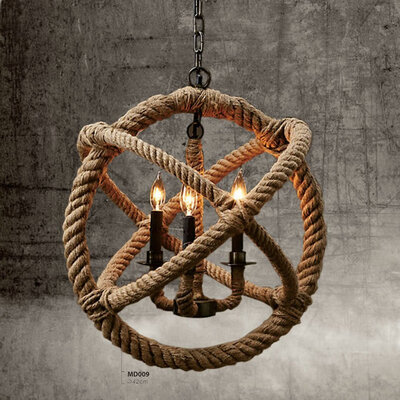 

Perfectshow 3-lights Hemp Rope Ball Chandelier Retro Country Style Hanging Island Pendant Light Fixture(35cm