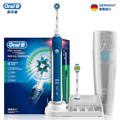 

Braun Oral B 4000 3D Sonic Intelligent Electric Toothbrush Blue 4 modes 2 replacement brush heads 1 travel box