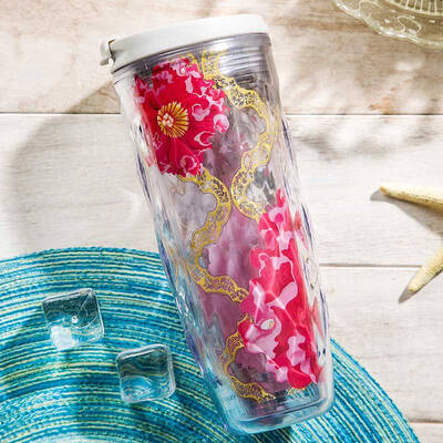

A Ting Textured Acrylic Tumbler Travel Car Cup 16 oz Pink Flower