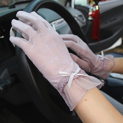 

Summer driving sun gloves female anti - skid anti - UV length of ice silk cuffs