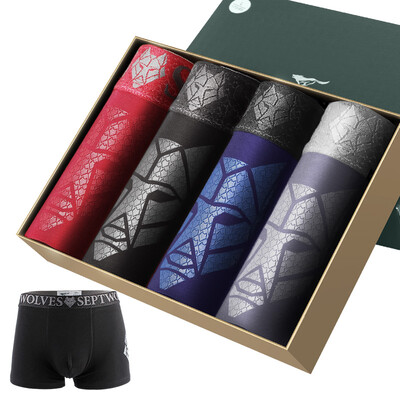 

Seven wolves mens boxer briefs mens ice silk light breathable pants Wolverine trend fashion mens boxer pants 4 gift box 97128-L