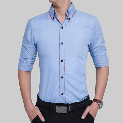 

Brand 2017 Fashion Male Shirt Long-Sleeves Tops Simple Solid Color Hit Color Side Mens Dress Shirts Slim Men Shirt XXXL