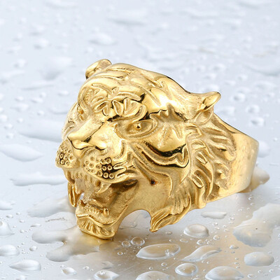 

Vintage 316L Stainless Steel Titanium Tiger Head Ring Men Personality Unique Mens Animal Jewelry US size
