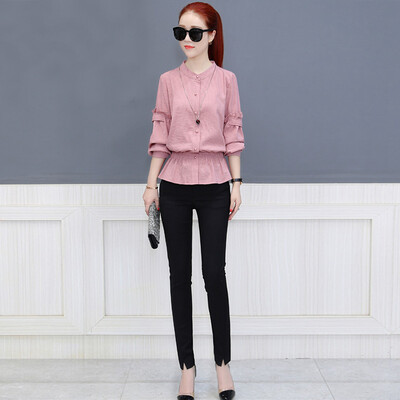 

Fort Sheng 2017 new women autumn and winter simple long-sleeved Han Fan students loose shirt pure color chiffon shirt zx1783006 yellow L