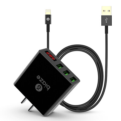 

BIAZE Charger Kit 3-Port USB Digital Charger Gold-plated Apple 87 6s Plus Data Cable 12m Black M11 K26
