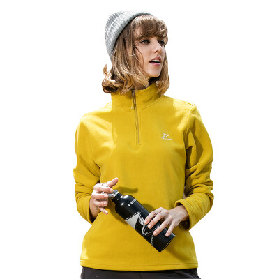 

TECTOP catching fleece outdoor thick warm men&women catch fleece solid color stand collar half cardigan soft comfortable catch fleece WZRY034 female models ginger yellow