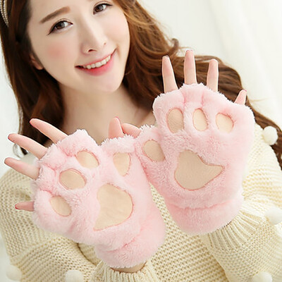 

Gloves winter cute half men and women thick winter warm cartoon claws plush winter