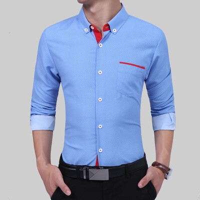 

2017 Men'S Fashion Men Shirt British Fashion Wave Point Slim Square Collar Long-Sleeved Shirt Single Large Size 4XL