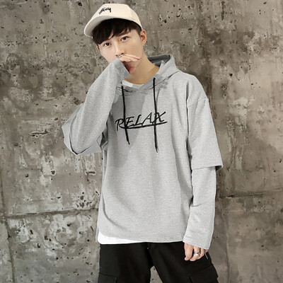 

2017 new scratches fake two pieces of sweater men hooded autumn trend students handsome sports jacket men