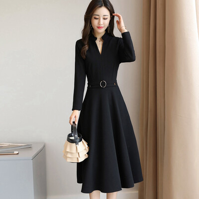 

Markentsee 2017 new women&39s long-sleeved long-sleeved long pendulum V-neck pure color dress Slim personality simple yzSERQ1762 brick red XXL