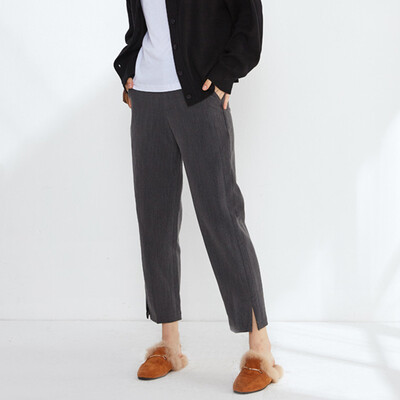 

City plus CITYPLUS 2017 autumn&winter new women&39s art wild nine straight straight trousers mouth split fork pants CWKX179367 gray L