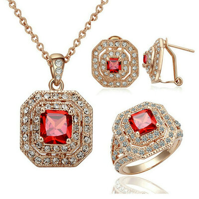 

Yoursfs® Vintage Ruby Necklace and Earring and Ring Sets 18K Rose Gold Plated Используется австрийский кристалл