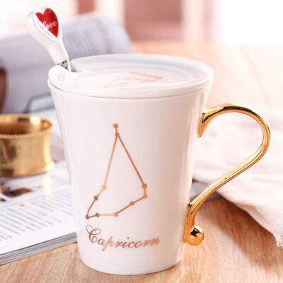 

Jingdong Supermarket] porcelain soul Korean ceramic couple cups coffee cups with a spoon mug set suit twelve constellations Capricorn
