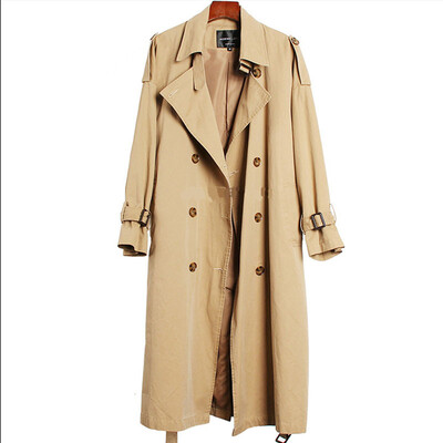 

2017 autumn new loose to increase the leisure lengthened double-breasted cotton washing in the long section of windbreaker women