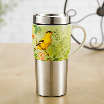 

A Ting Stainless Steel Car Mug Coffee Cup Ceramic Handle 16 oz