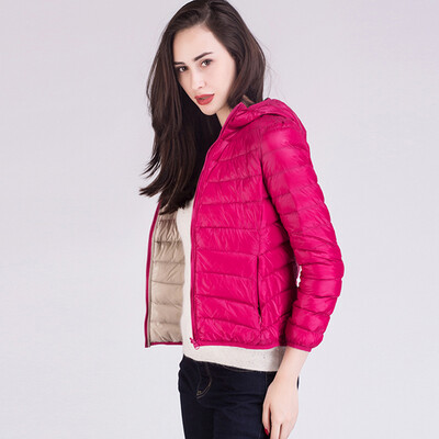 

City plus CITYPLUS 2017 winter new style women's hooded short paragraph long-sleeved jacket wild wear both sides of the thin down jacket CWYR179652 red + possession of green M