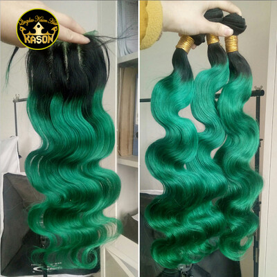 

Kason Ombre 1B Green Brazilian Virgin Hair Body Wave 3 Bundles With Closure 3Part 100 Unprocessed Human Virgin Hair Grade