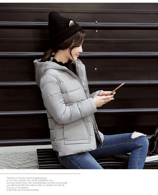 

Winter short paragraph women's cotton hooded loose cold feather cotton down large size thick cotton jacket