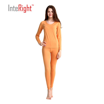 

INTERIGHT autumn clothing pants new warm round neck underwear suit orange