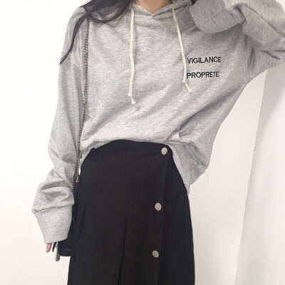 

2017 new women loose thick hooded gray embroidery large size sweater women