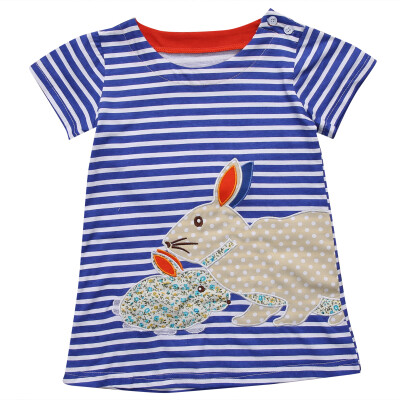 

NEW Pretty Kids Baby Girls Cute Bunny Navy White Striped Cartoon Fashion Dress